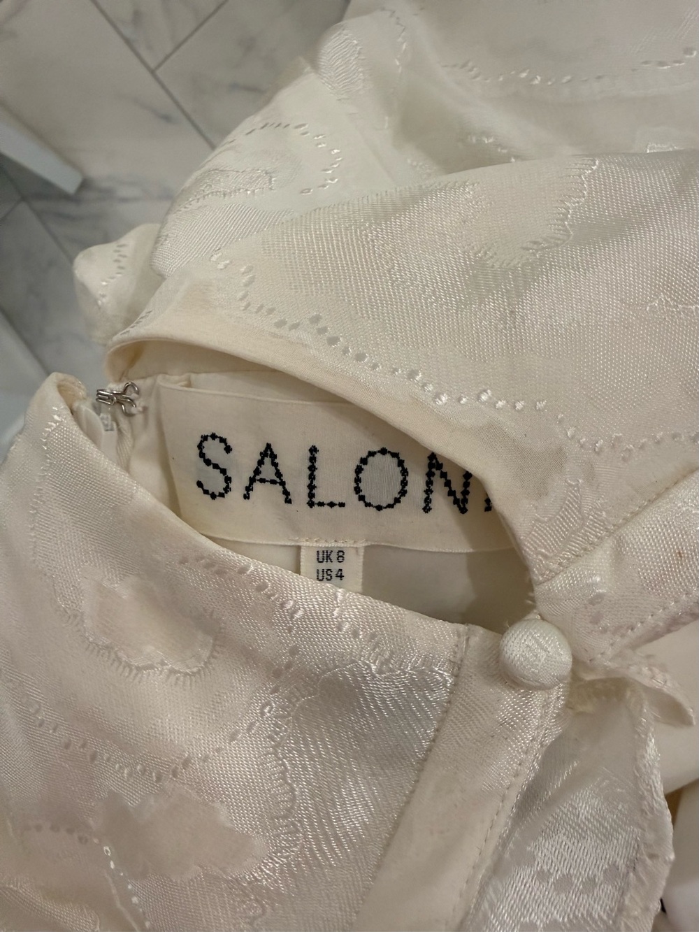 Saloni Ivory Floral Jacquard Long Sleeve Mini Dress - Picture 5 of 6